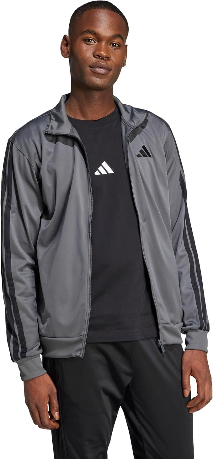 adidas Men's 3-Stripes Tricot Regular Sportswear Track Top Solid Grey MediumTall
