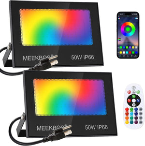 2 Pack RGB Flood Light 50W, Outdoor RGBW LED Floodlight with Bluetooth APP