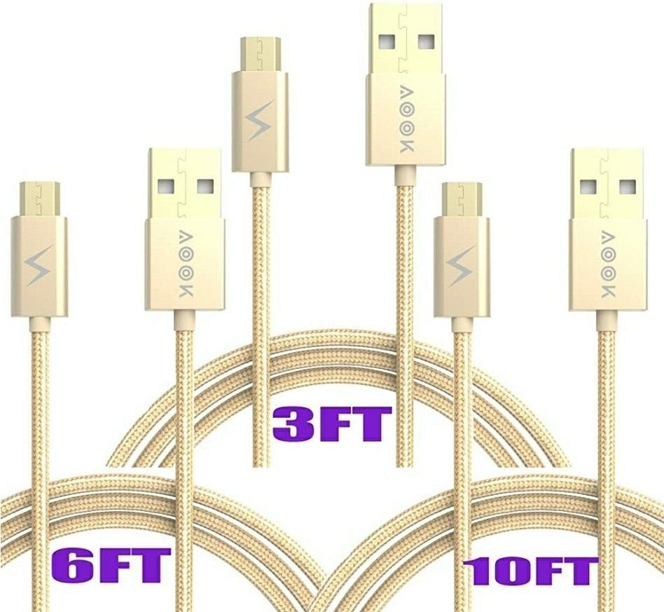 [3-Pack (3ft 6ft 10ft) Micro USB Cable Premium Nylon Braided Micro USB Charger