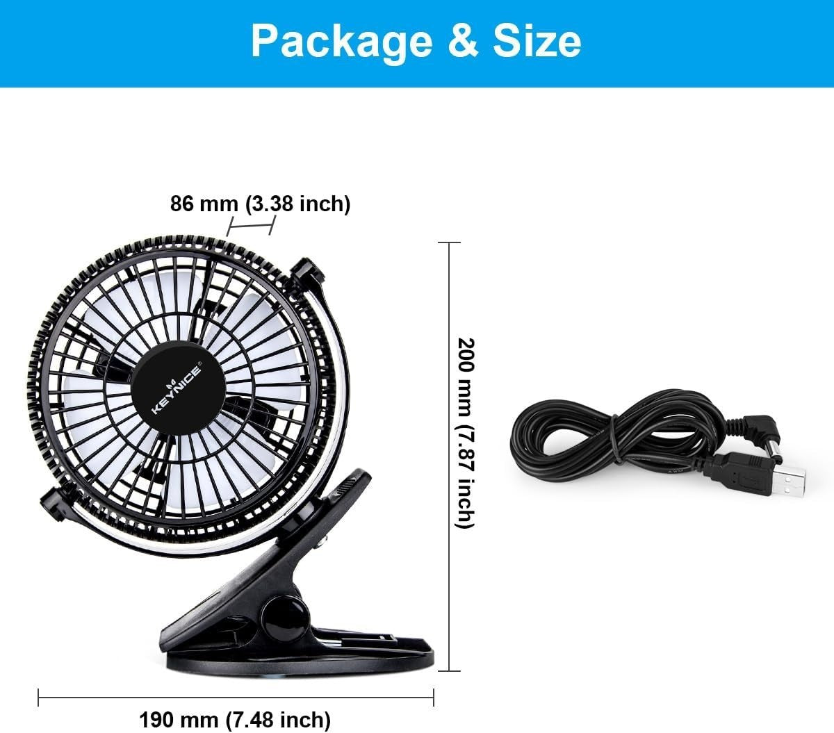 USB Desk Fan, 4 Inch Clip on Fan, 2 Speed USB Fan, 360° Rotation Small Table Fan