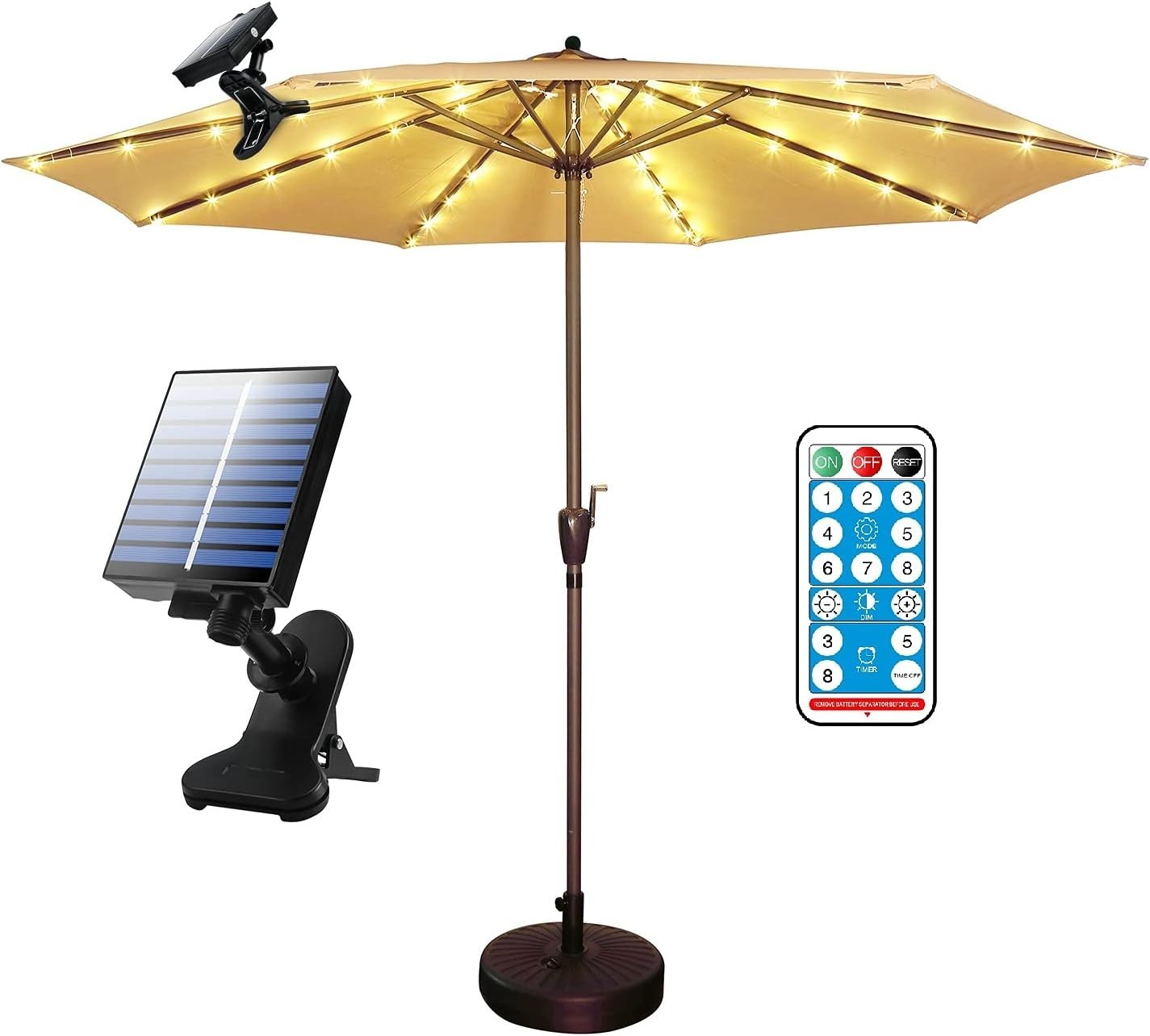 Solar Patio Umbrella Lights Cordless Parasol String Lights With Clip Umbrella