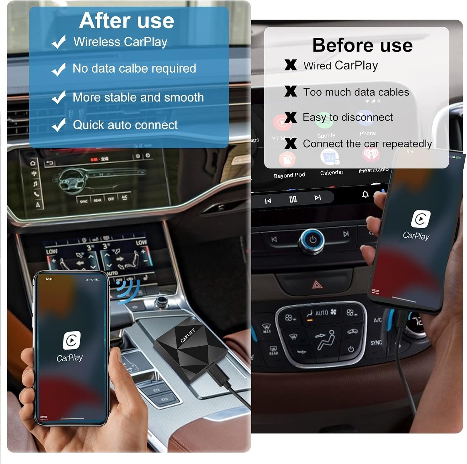Wireless CarPlay Adapter, Wireless Car Dongle Support Online Update, Plug & Play