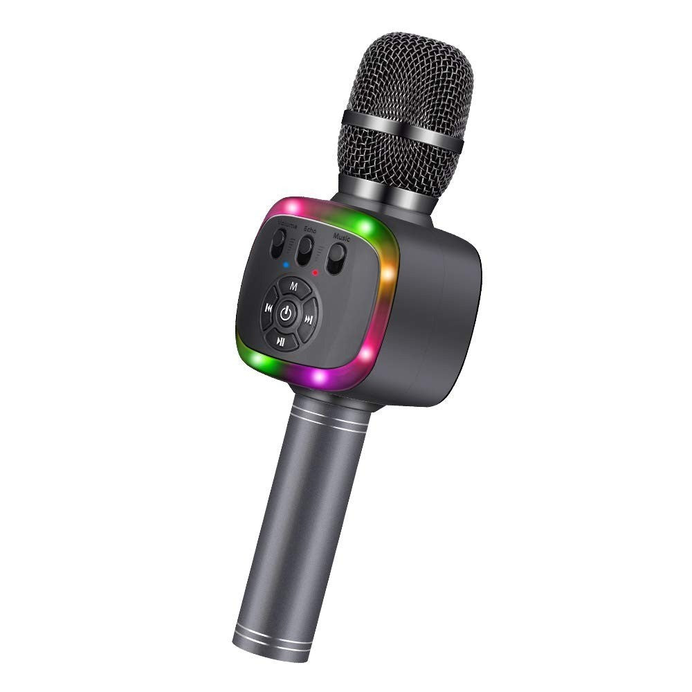 BONAOK Wireless Bluetooth Karaoke Microphone with Dual Sing, LED Lights, Portabl