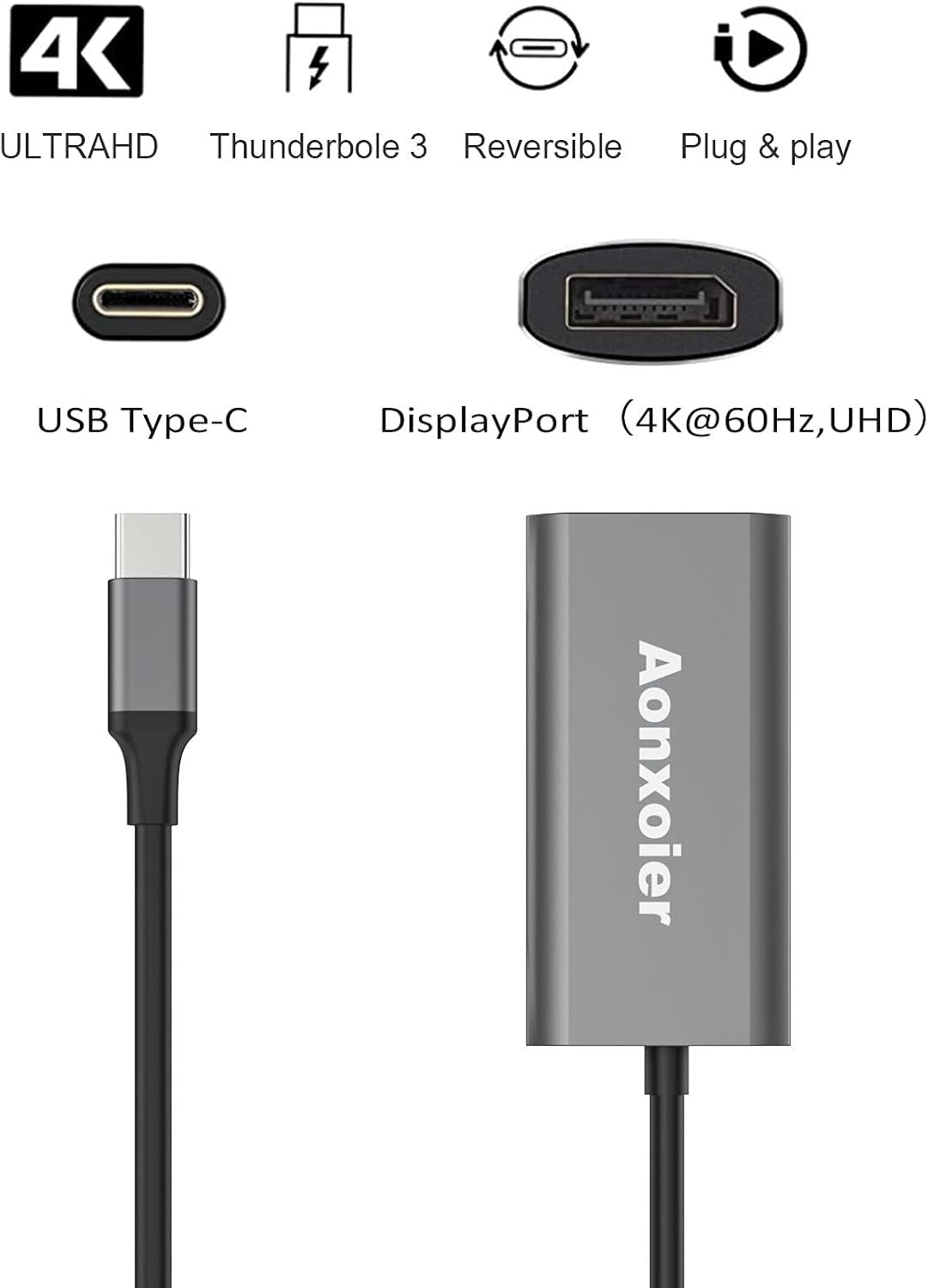 USB C to DisplayPort Adapter (4K@60Hz,2K@144Hz) for Home Office ,Compatible with