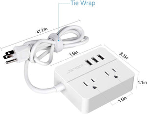 Mini USB Power Strip JSVER Travel Power Strip with 3 USB, 2 AC outlets Surge