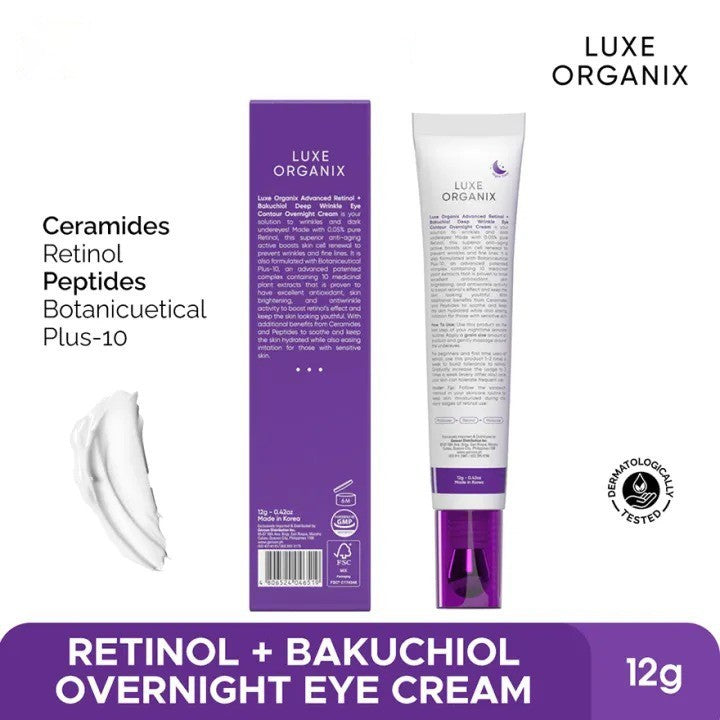 LUXE ORGANIX Retinol + Bakuchiol Deep Wrinkle Eye Contour Overnight Cream 12g