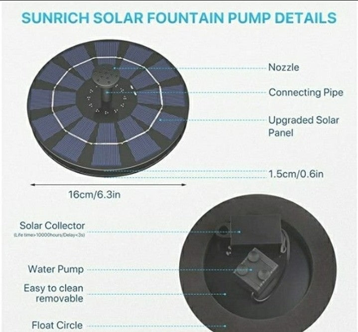 Solar Powered Water Fountain Pump 2.5W- Bird Bath Power Fountains 1200mAh Batter