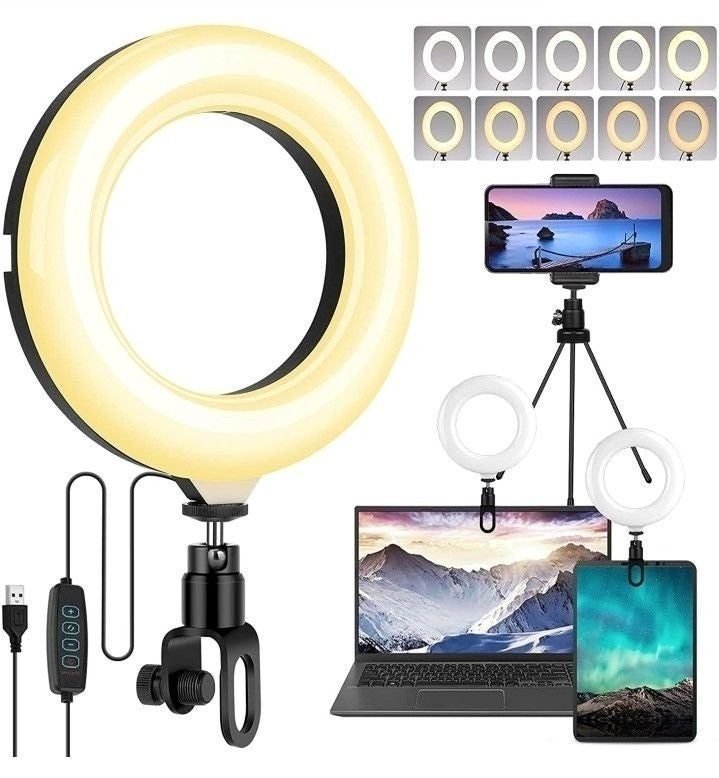 Selfie Ring Light 6.3" with Tripod Stand,Video Conference Lighting LED Mini Desk