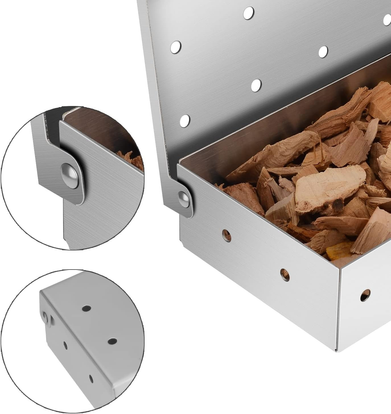 Smoker Box for Gas Grilling Wood Chip Smoker Box Stainless Steel Meat Smoky