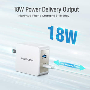USB C Wall Charger,POWERADD 30W Dual Port Type C Charger with PD18W and Foldable