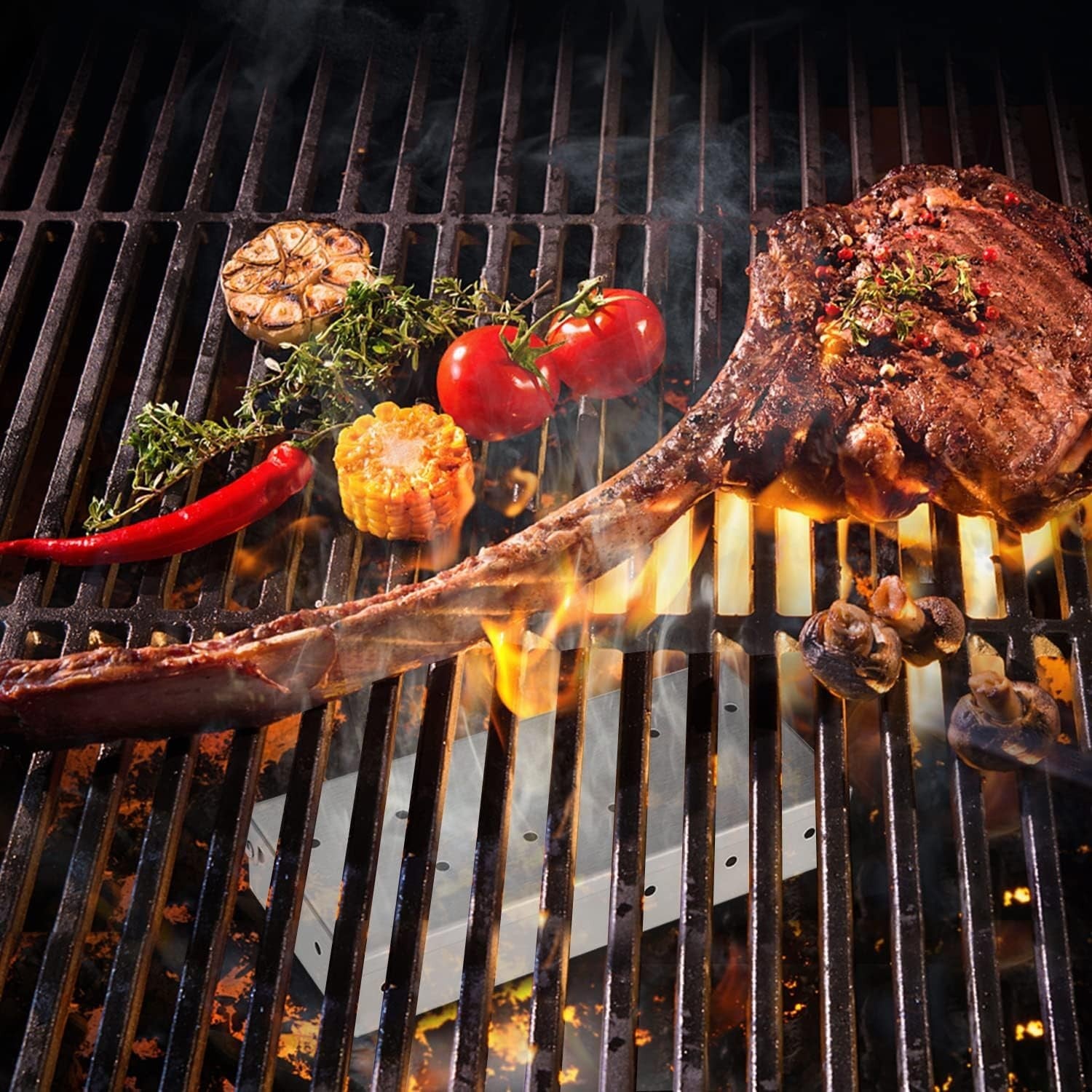 Smoker Box for Gas Grilling Wood Chip Smoker Box Stainless Steel Meat Smoky