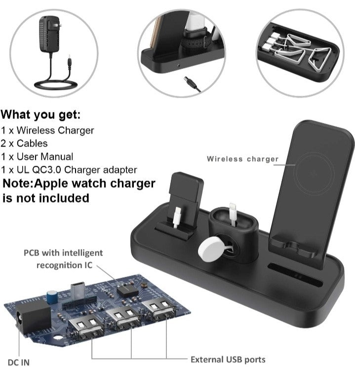 Wireless Charger, 4 in 1 Charging Station for Apple, Wireless Charging Pad Stand