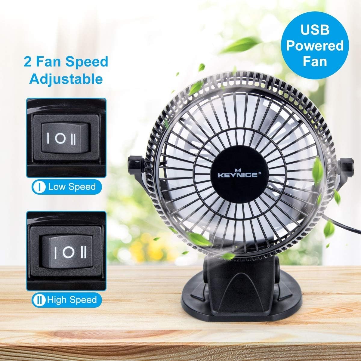 USB Desk Fan, 4 Inch Clip on Fan, 2 Speed USB Fan, 360° Rotation Small Table Fan