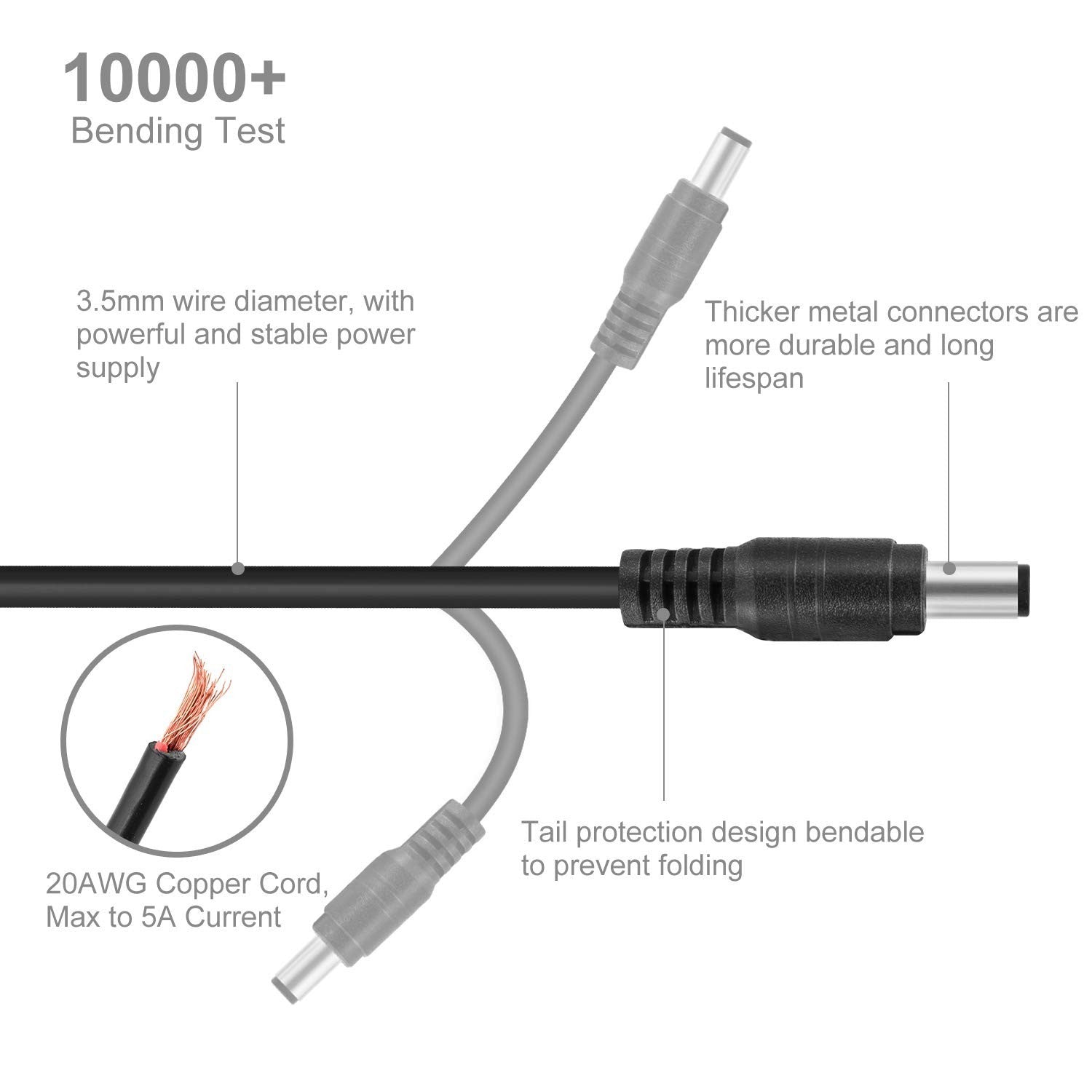 Onite 6.6ft Male to Male Extension Cord, DC 5.5x2.1mm Power Adapter Cable