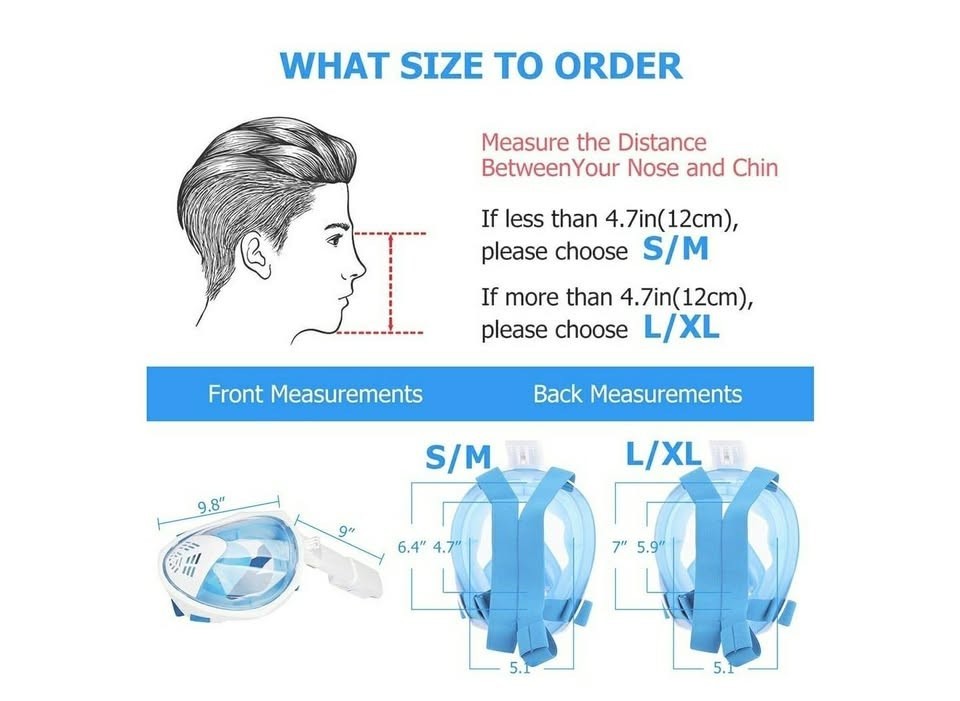 Full Face Snorkel Mask 180° Panoramic View Snorkel Mask (White)