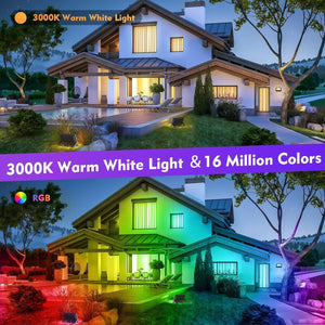 2 Pack RGB Flood Light 50W, Outdoor RGBW LED Floodlight with Bluetooth APP