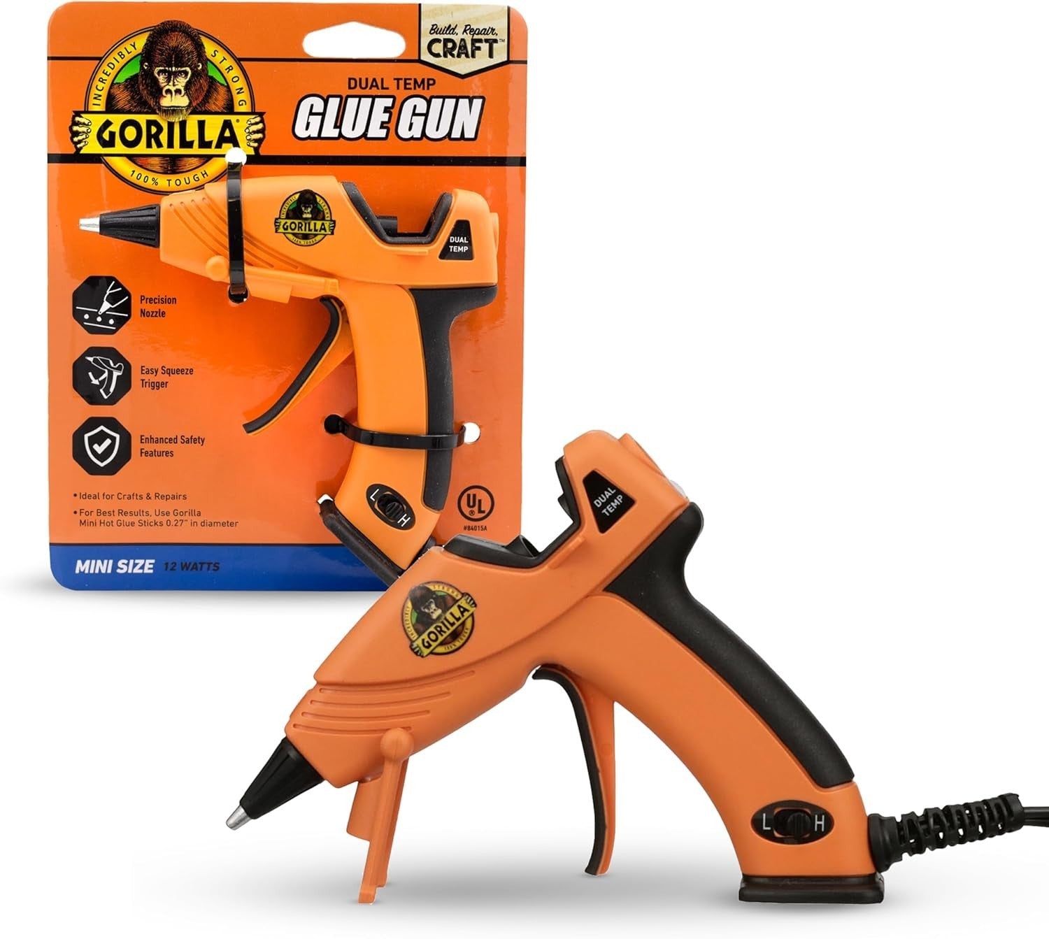 Gorilla Hot Glue Gun (Pack of 1) - Dual Temp Mini Size Hot Glue Gun with Precisi