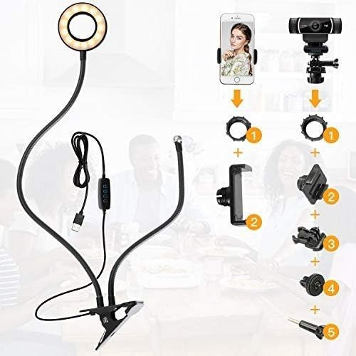 Webcam Light Stand for Live Stream, Selfie Ring Light with Webcam Mount