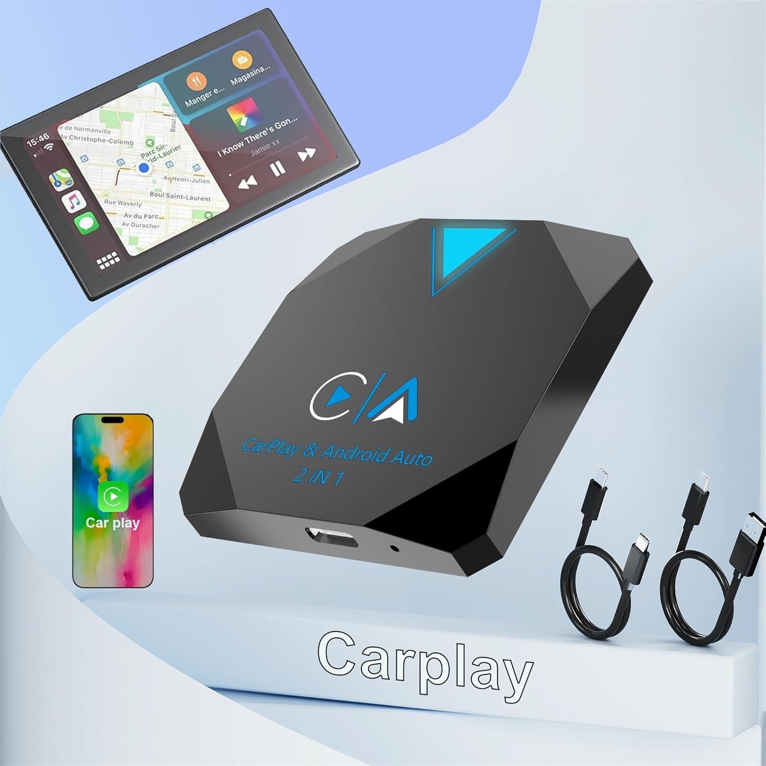 Android Auto Wireless Adapter, 2 in 1 Wireless CarPlay Adapter for iPhone NEW