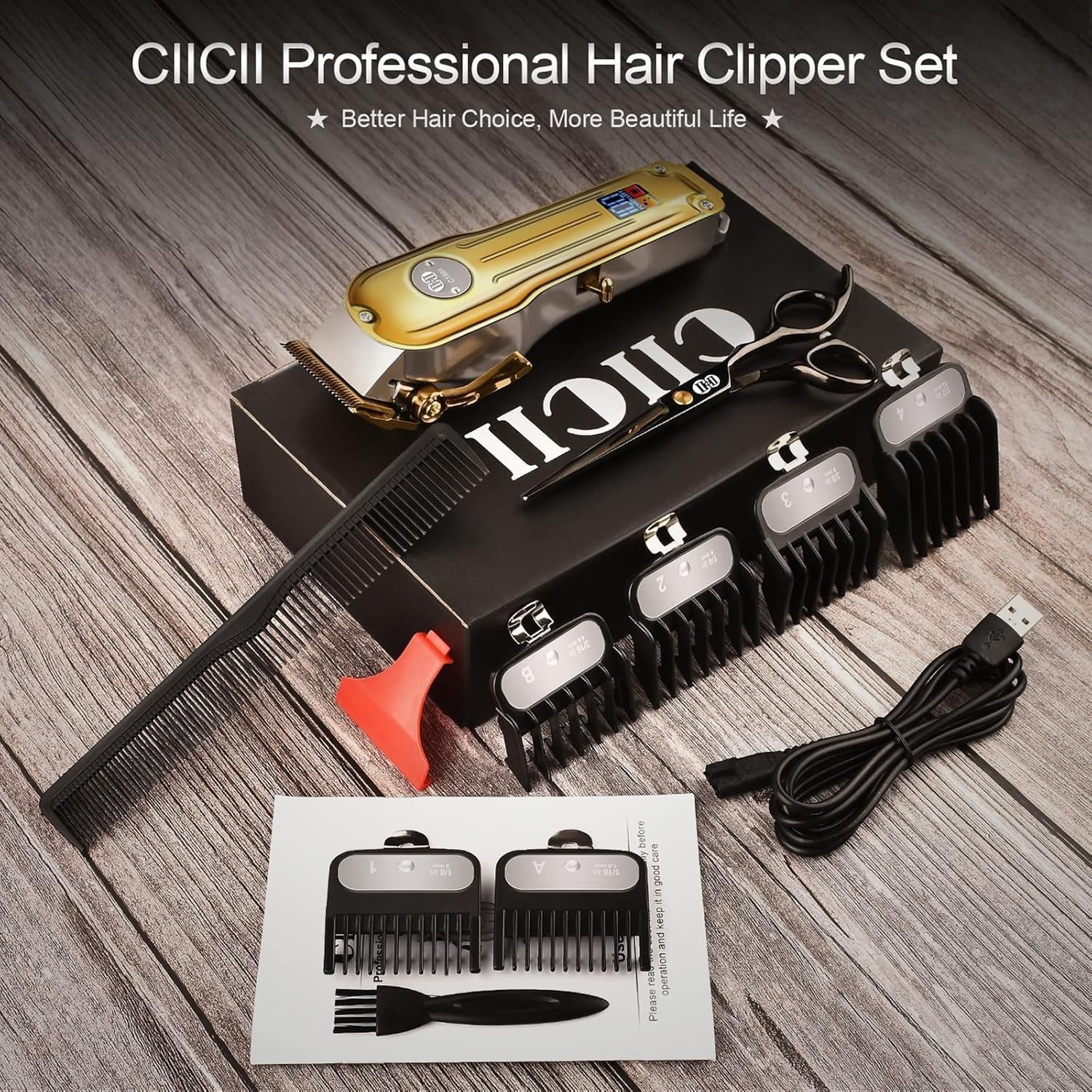 Cordless Hair Clippers CIICII Professional Hair Clippers Trimmer Set for Men