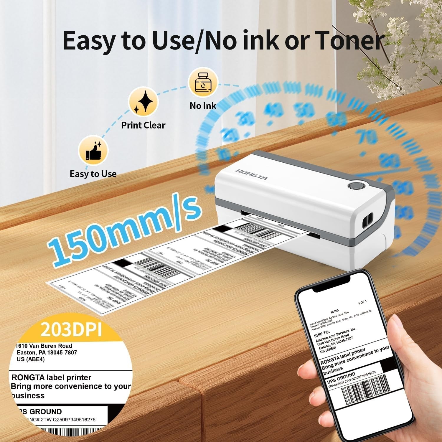 Bluetooth Thermal Shipping Label Printer, Wireless 4x6 Label Sticker Printer