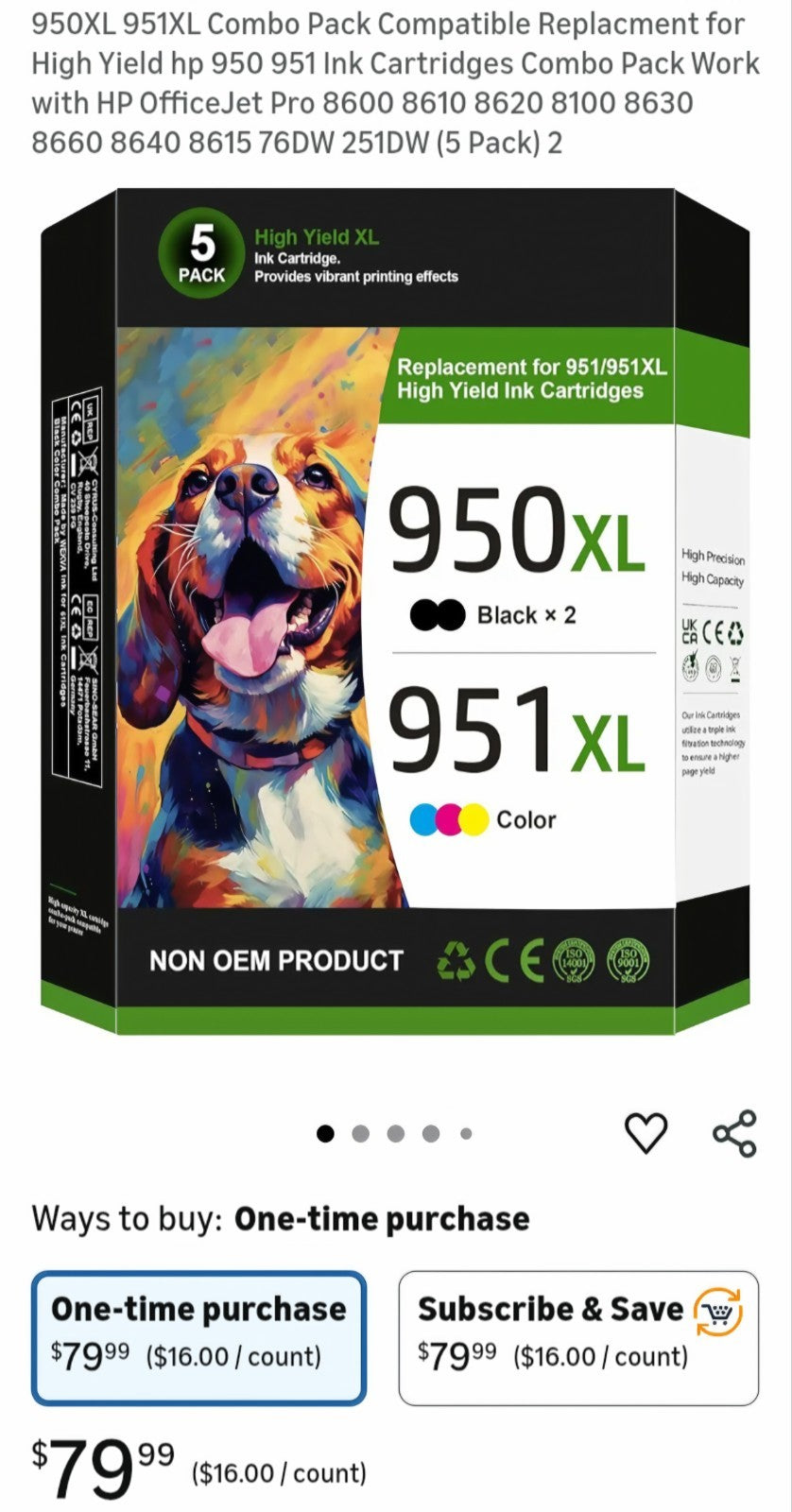 WEKVA 950XL 951XL Combo Pack Compatible Replacment for High Yield hp 950 951 Ink