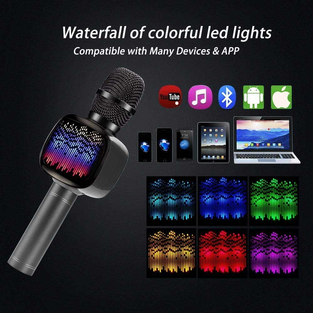 BONAOK Wireless Bluetooth Karaoke Microphone with Dual Sing, LED Lights, Portabl