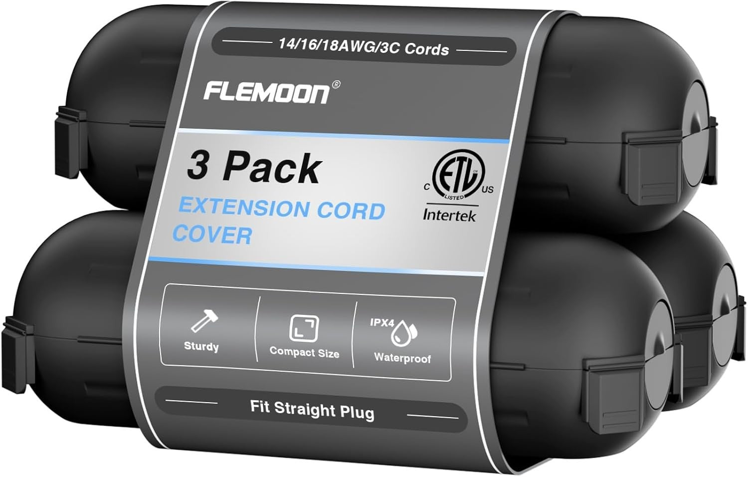 [3 Pack] Outdoor Extension Cord Safety Cover with Waterproof Seal, Weatherproof