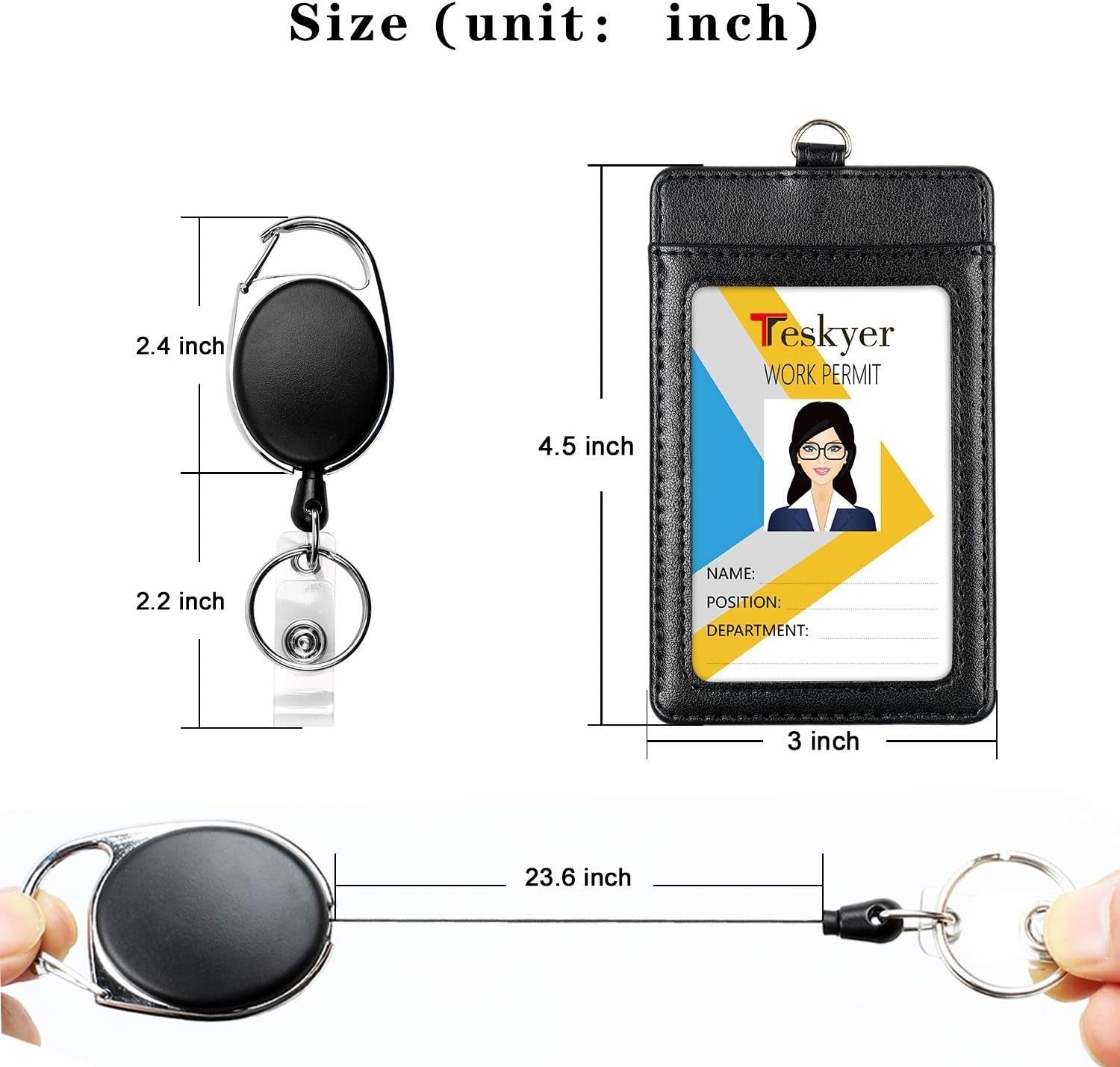 Teskyer 2 Pack Heavy Duty Retractable Badge Holders with Carabiner Reel