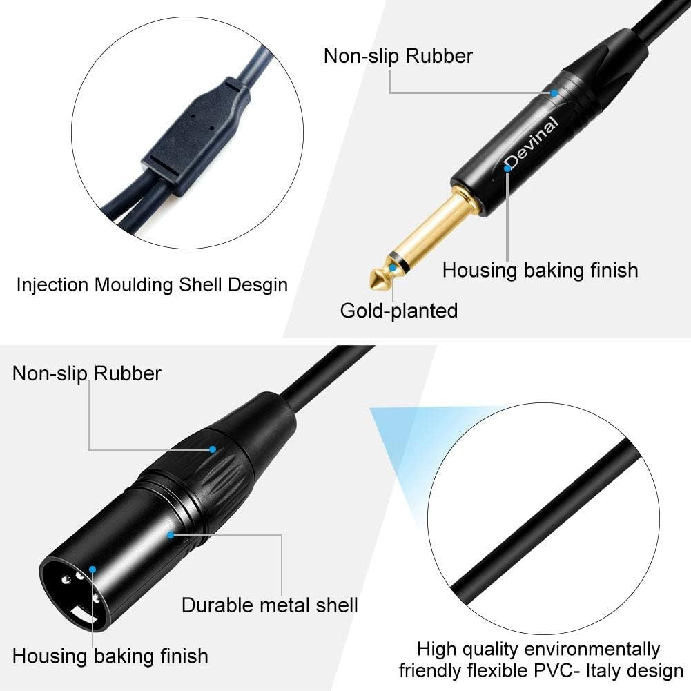 Devinal Dual 1/4 to XLR Y Splitter Cable, Double 6.35mm TS Male to XLR 3pin Male
