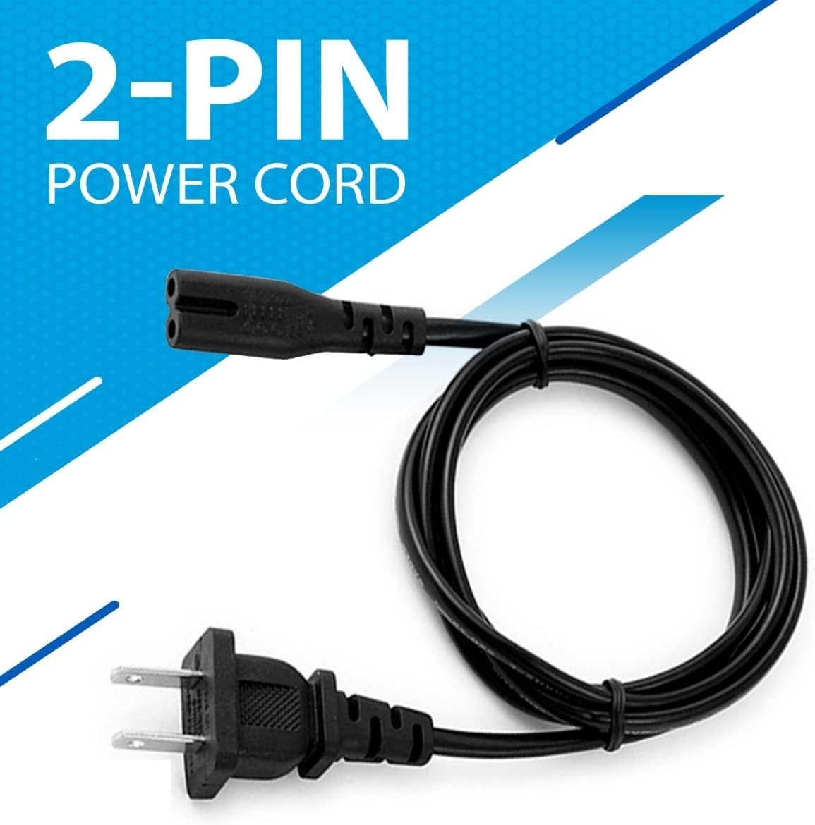 AC 2 Prong C8 Power Cord 5ft Standard 2-Slot for TV PS4 PS5 Speaker Monitor Xbox