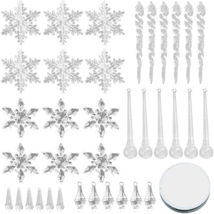 Coxeer 37PCS Christmas Ornament Set Icicle and Snowflake Ornament Hanging