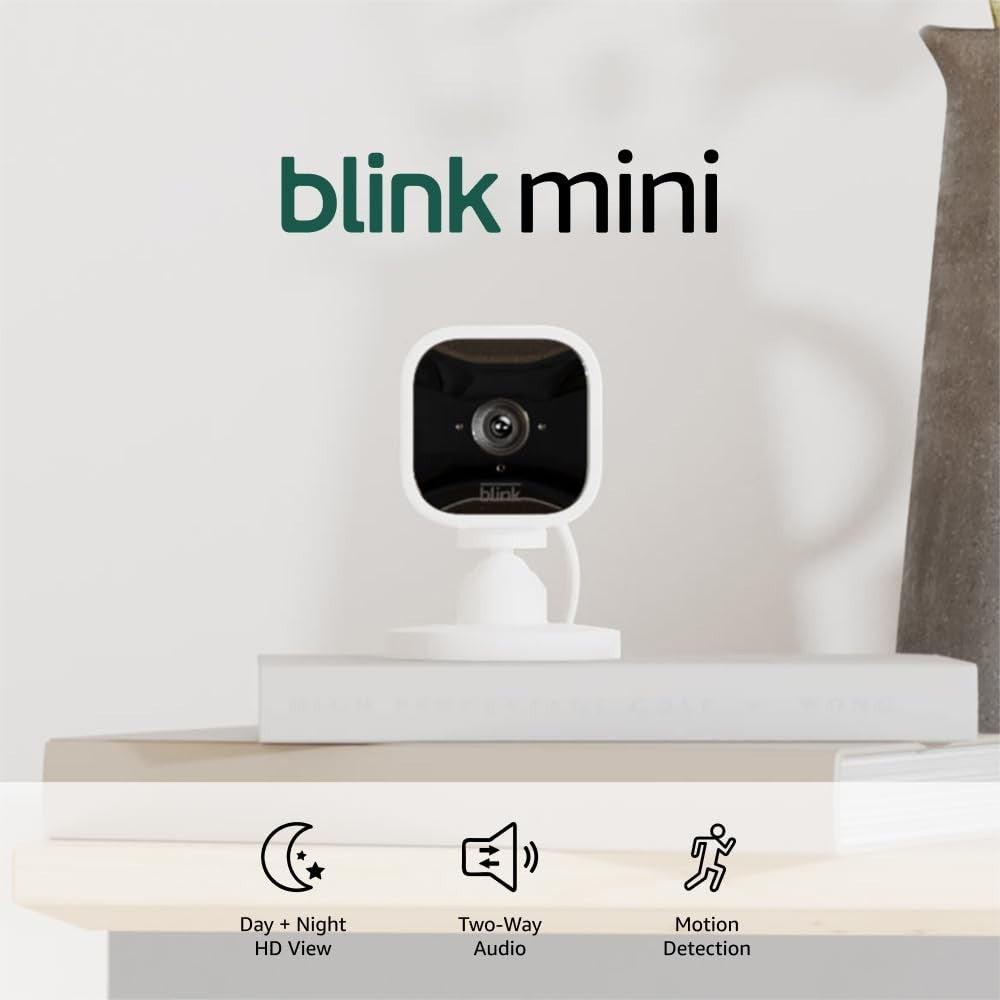 Blink Mini - Compact indoor plug-in smart security camera, 1080p HD video