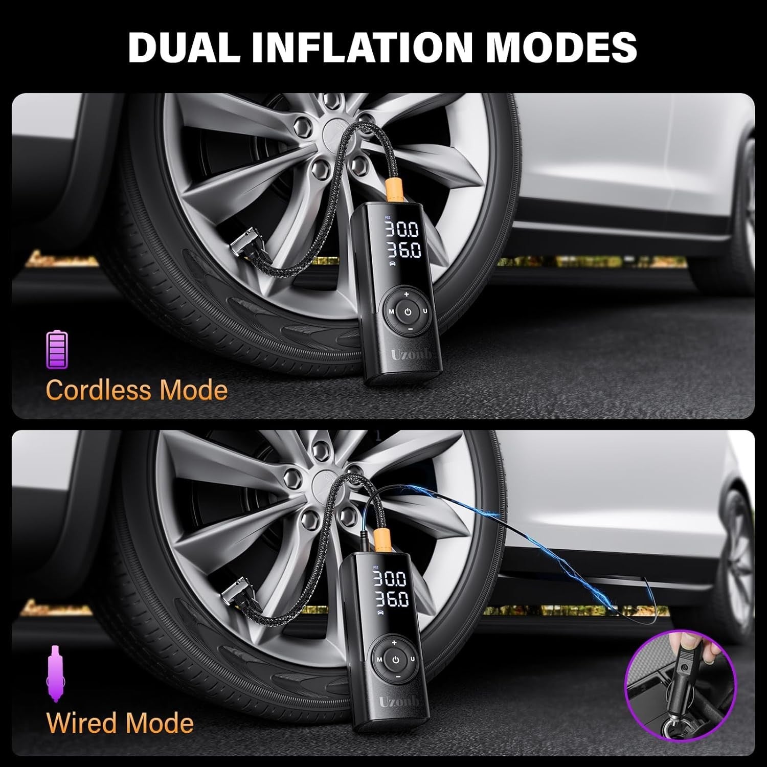 Uzonb TM-A Tire Inflator Portable Air Compressor - 12V Car Tire Air Pump Portabl