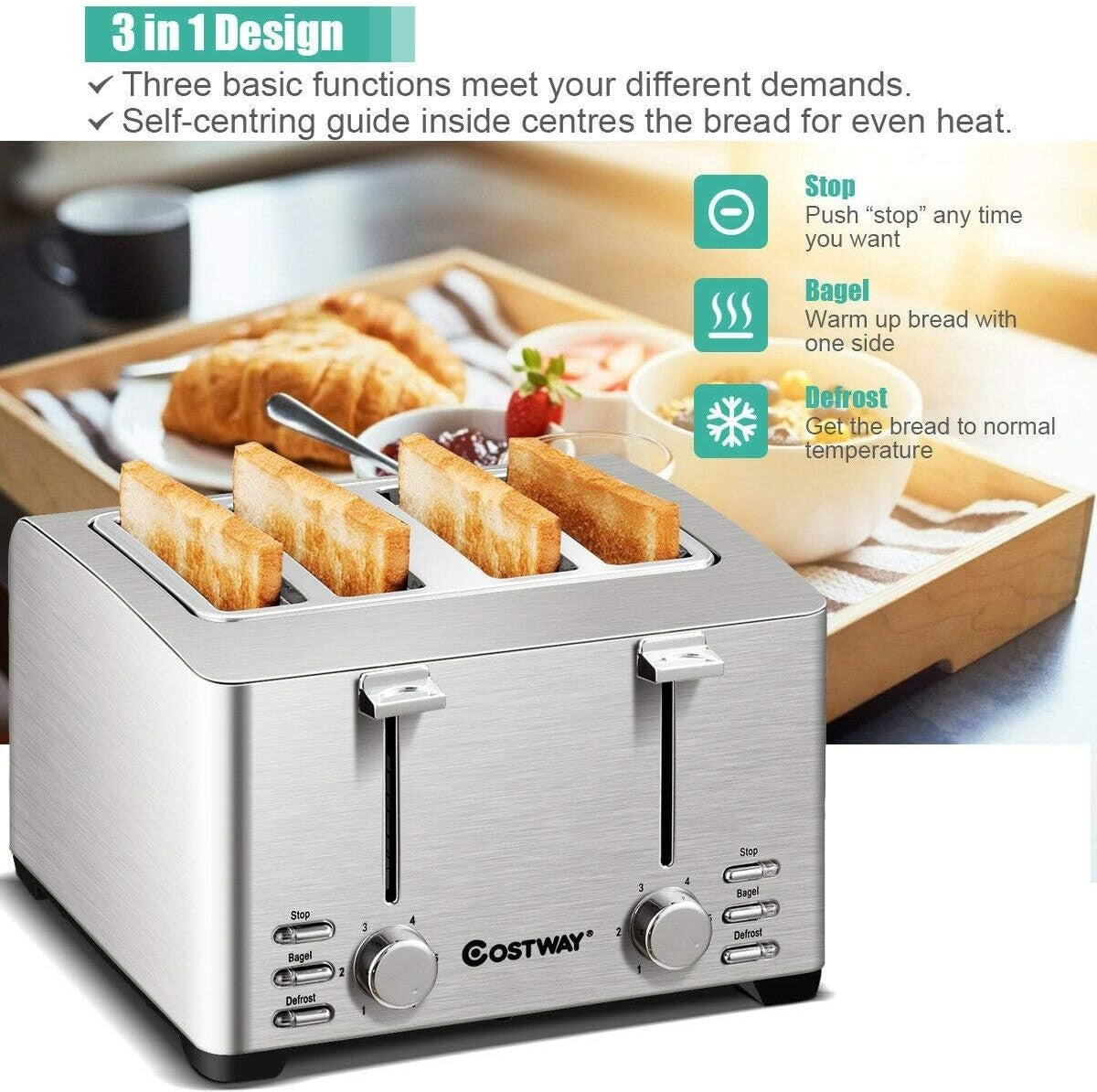 ARLIME 4 Slice, Extra-Wide Slot Stainless Steel Toaster with 2 Independent
