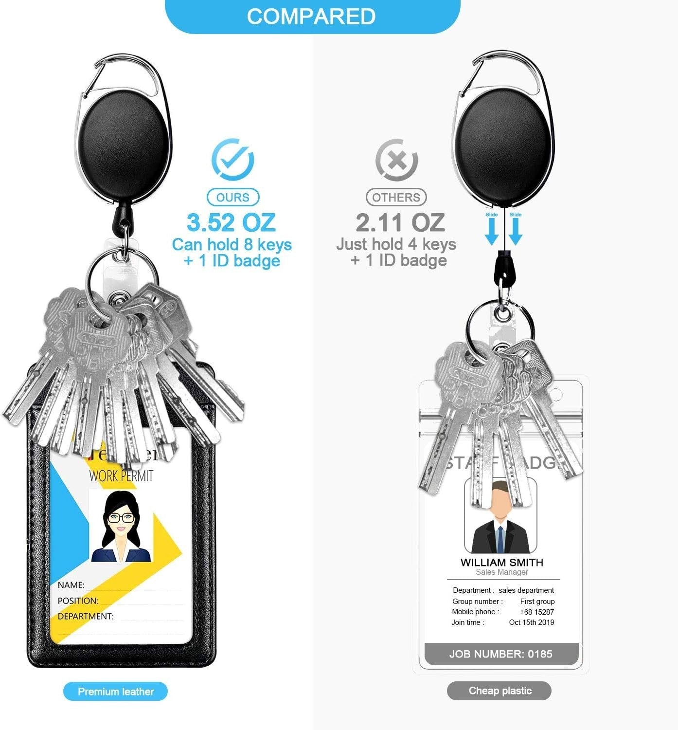 Teskyer 2 Pack Heavy Duty Retractable Badge Holders with Carabiner Reel