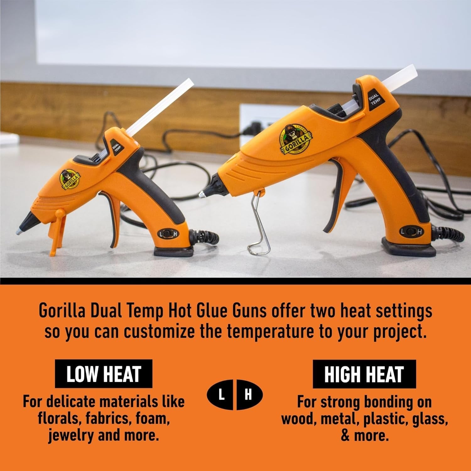 Gorilla Hot Glue Gun (Pack of 1) - Dual Temp Mini Size Hot Glue Gun with Precisi