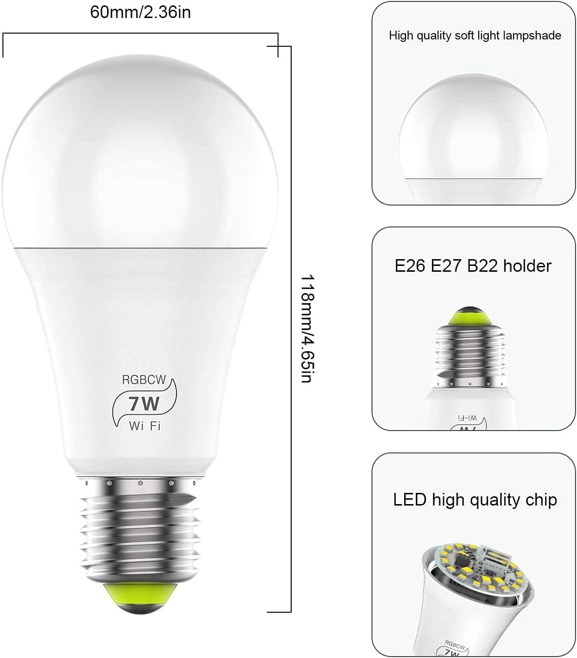 Smart Light Bulbs, Music Sync RGB Color Changing Light Bulb A19 7W 60W Equivalen