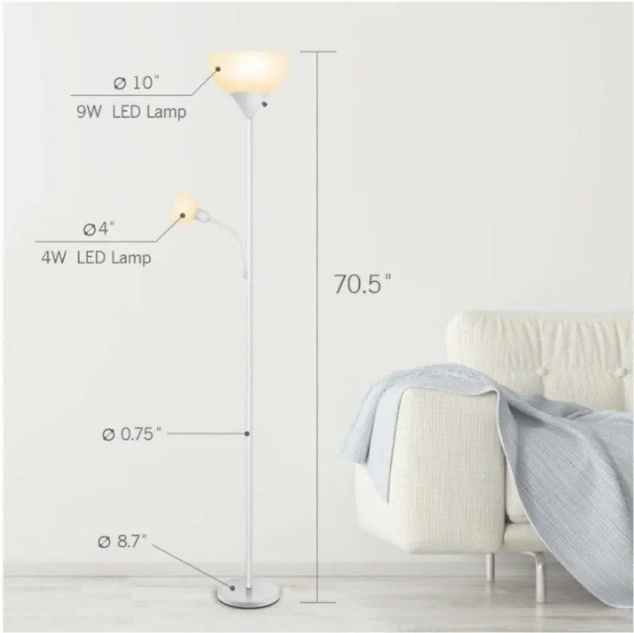 Floor Lamp - Standing Lamps, 9W+4W Energy Saving LED Light, with Adjustable