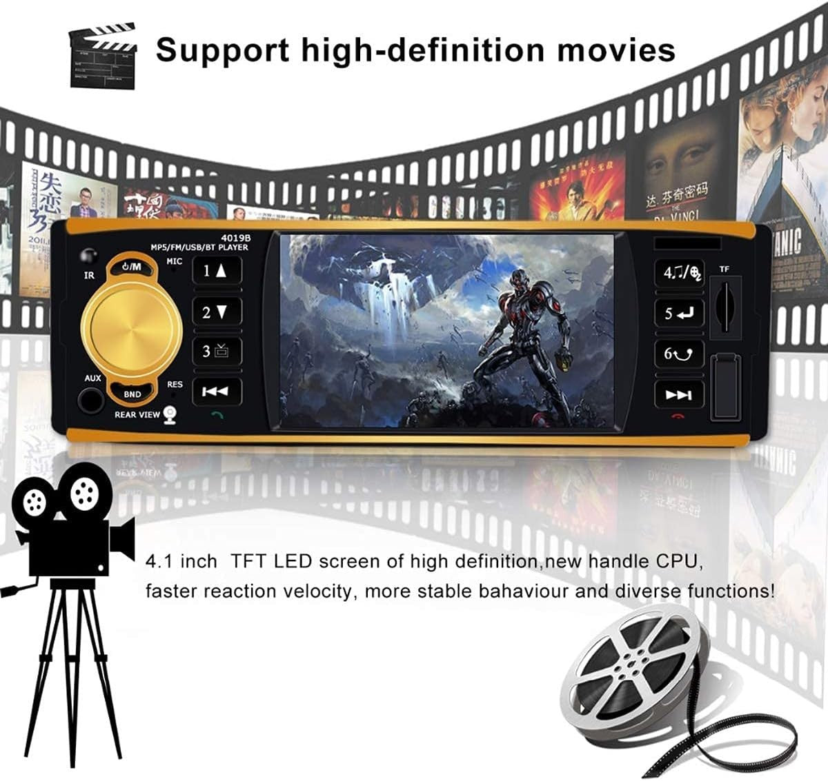 4.1 inch 1 Din Car Radio USB AUX FM Station Bluetooth With Rear View Camera