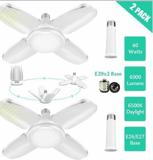 2 Pack LED Garage Lights, 6000LM 60W E26/E27/E39 Led Basement Lights