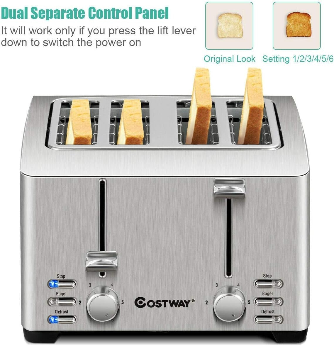 ARLIME 4 Slice, Extra-Wide Slot Stainless Steel Toaster with 2 Independent