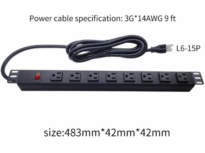 8 bit 15P Brushed Aluminum Alloy Process 14AGW 9 ft Cable 1U Rack Mounted
