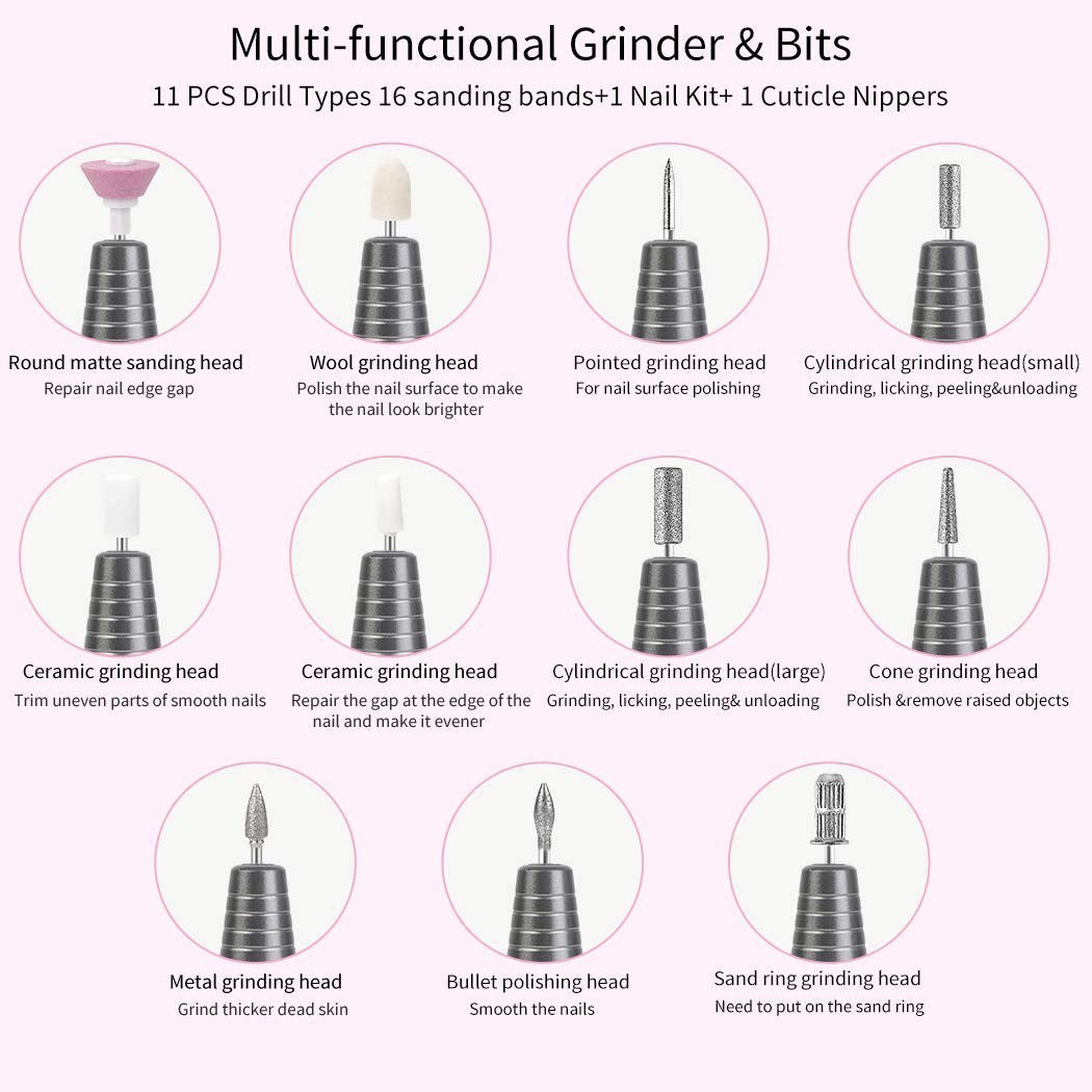 FunPa Electric Nail Drill,Portable Electric Nail Drill, With 11 Pieces Change