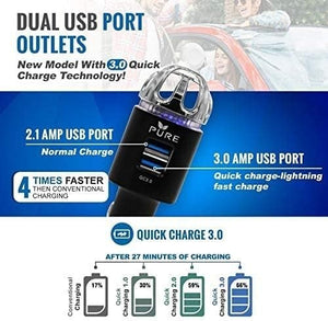 Car Air Purifier Premium Air Ionizer & Car Charger Accessory w Dual USB Ports